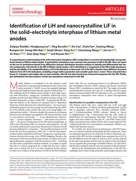 Identification of LiH and nanocrystalline LiF in the solid .